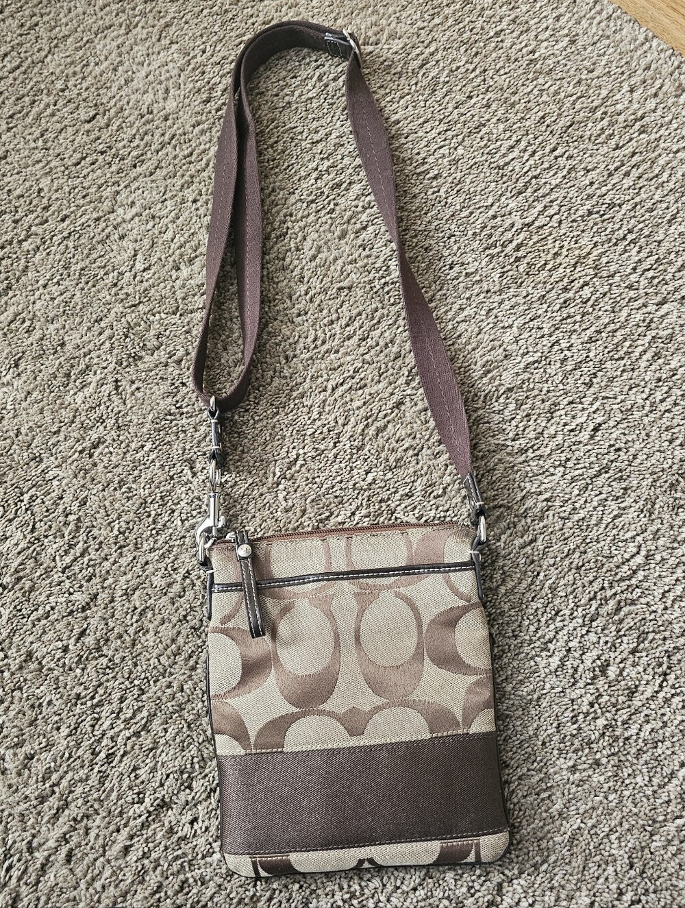 Brown Signature Pattern Crossbody Bag